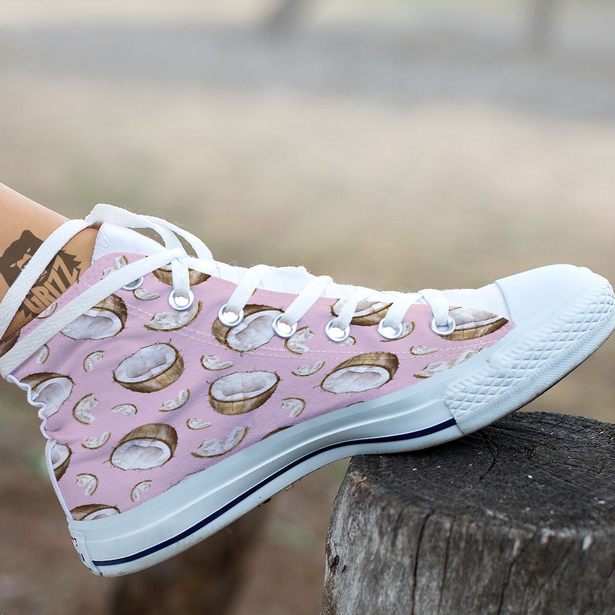 Coconut Pink Print Pattern White High Top Shoes-grizzshop