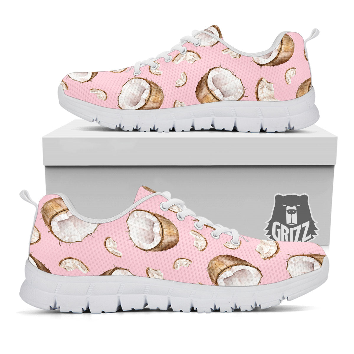 Coconut Pink Print Pattern White Sneaker-grizzshop