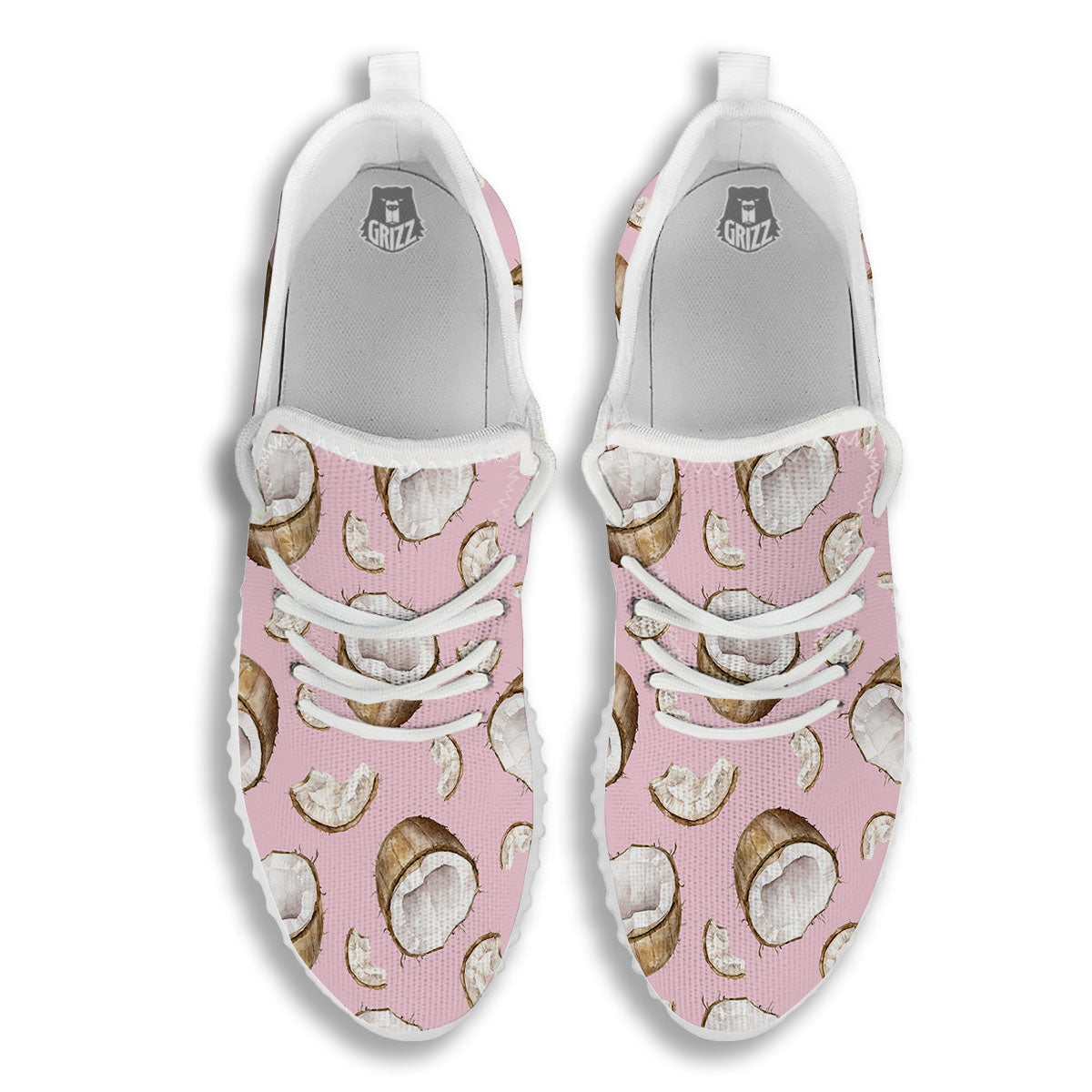 Coconut Pink Print Pattern White Walking Shoes-grizzshop