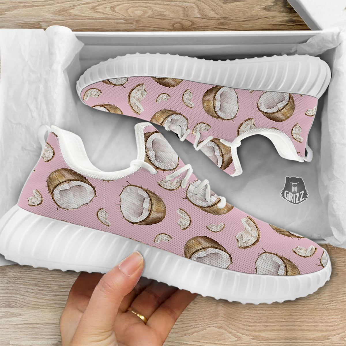 Coconut Pink Print Pattern White Walking Shoes-grizzshop