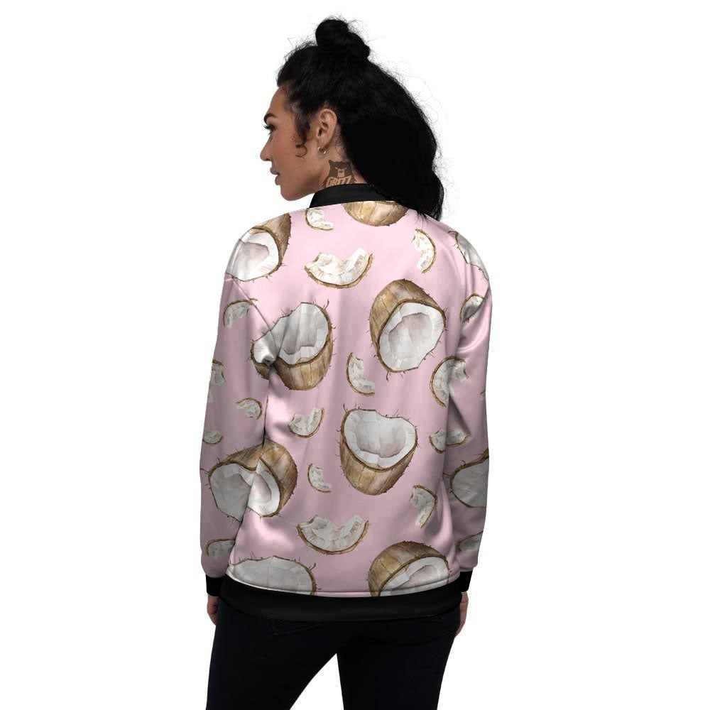 Coconut Pink Print Pattern Women's Bomber Jacket-grizzshop