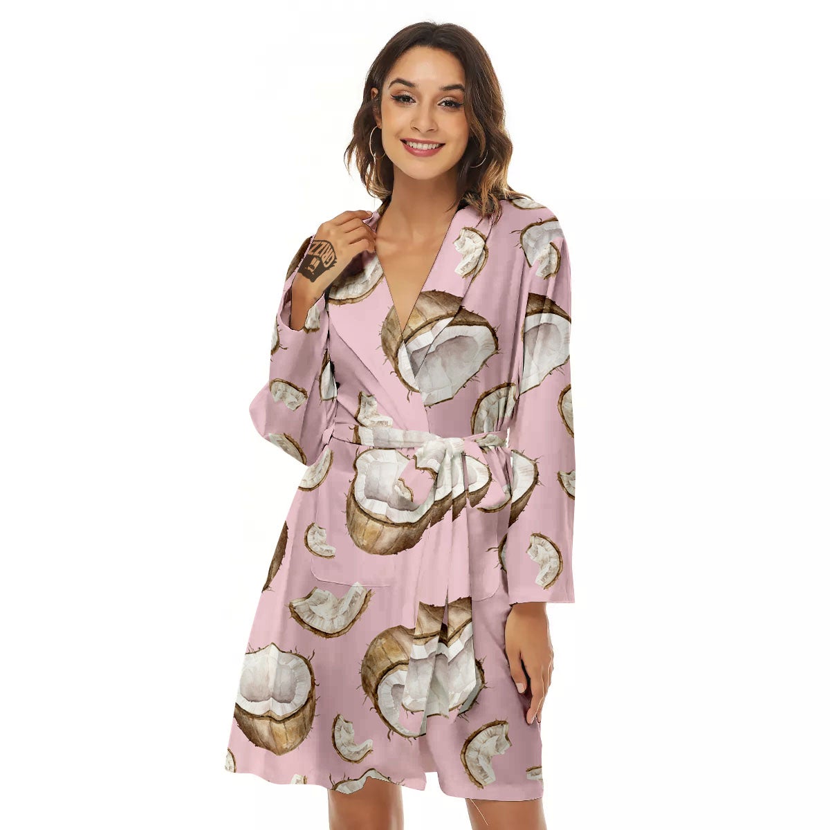 Coconut Pink Print Pattern Women's Robe-grizzshop