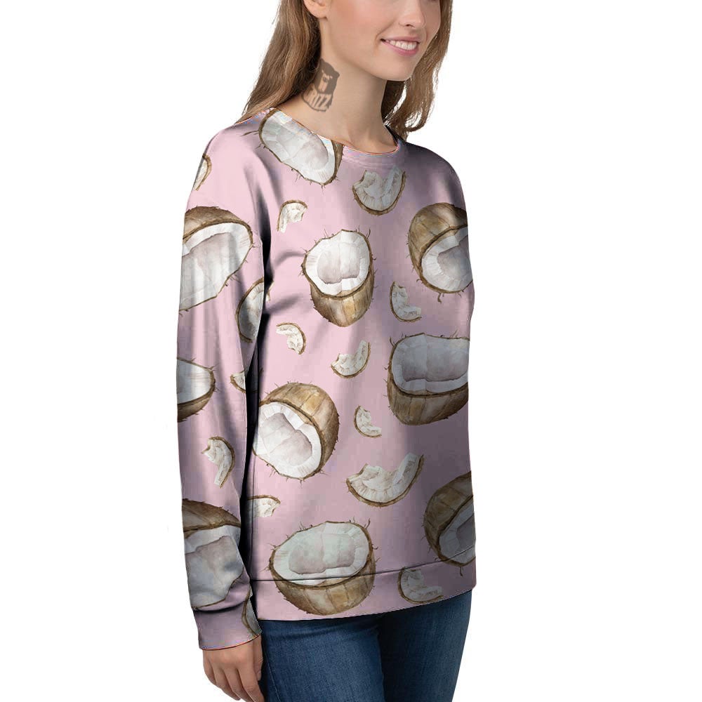 Coconut Pink Print Pattern Women's Sweatshirt-grizzshop