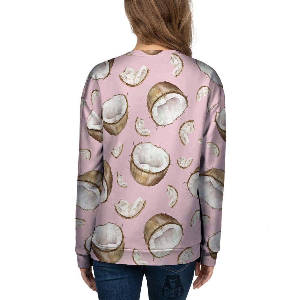 Coconut Pink Print Pattern Women's Sweatshirt-grizzshop