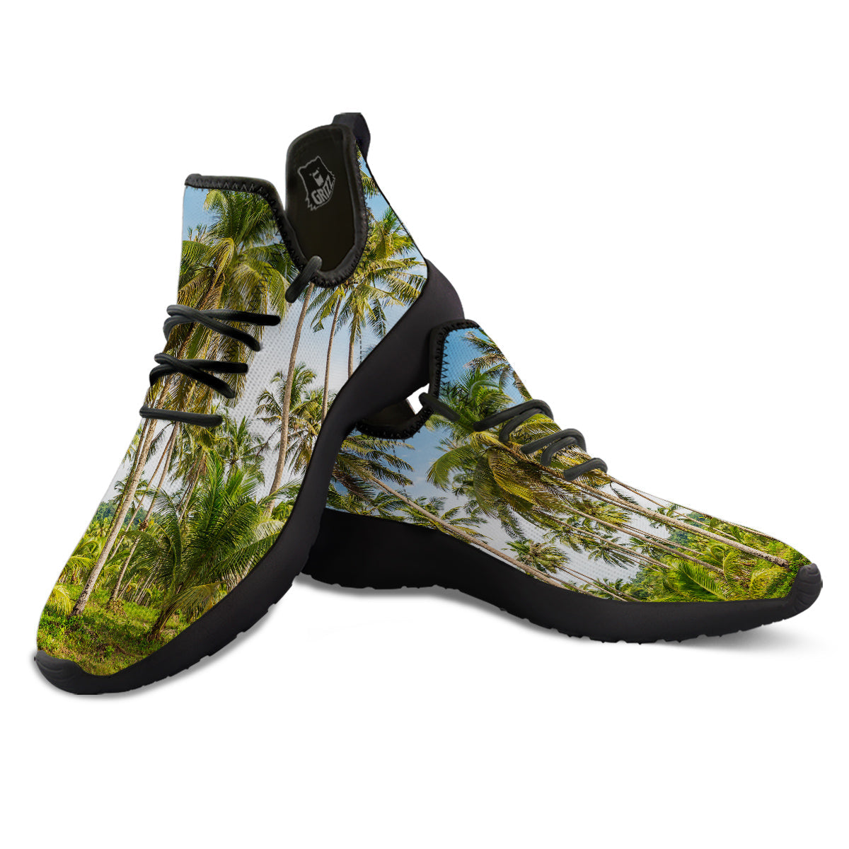Coconut Tree Print Black Athletic Shoes-grizzshop