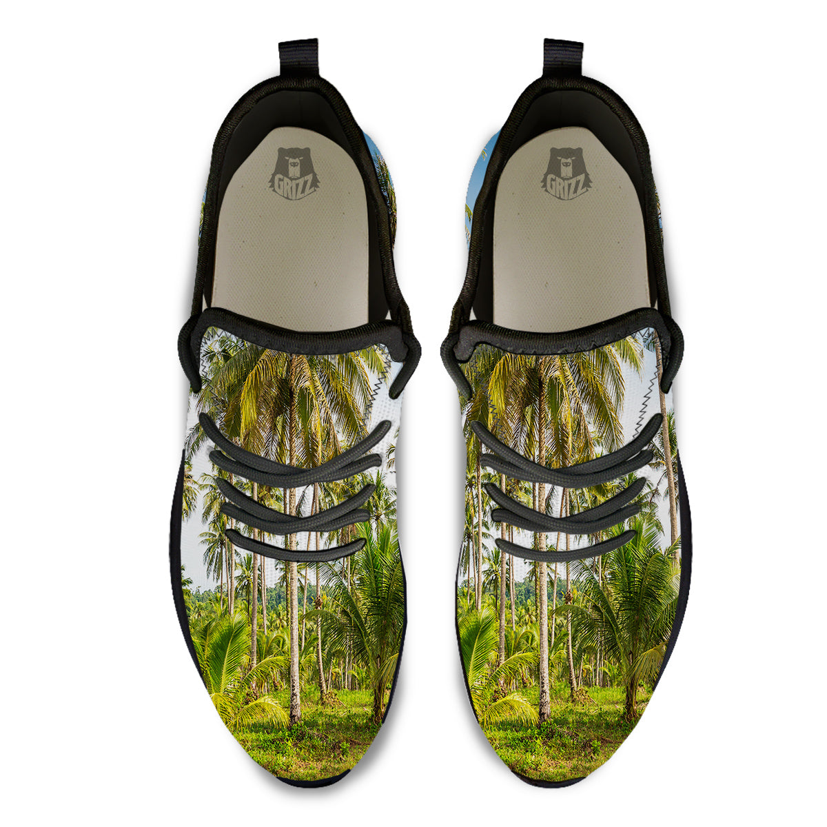 Coconut Tree Print Black Athletic Shoes-grizzshop