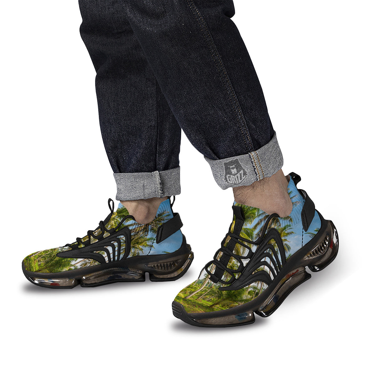 Coconut Tree Print Black Gym Shoes-grizzshop