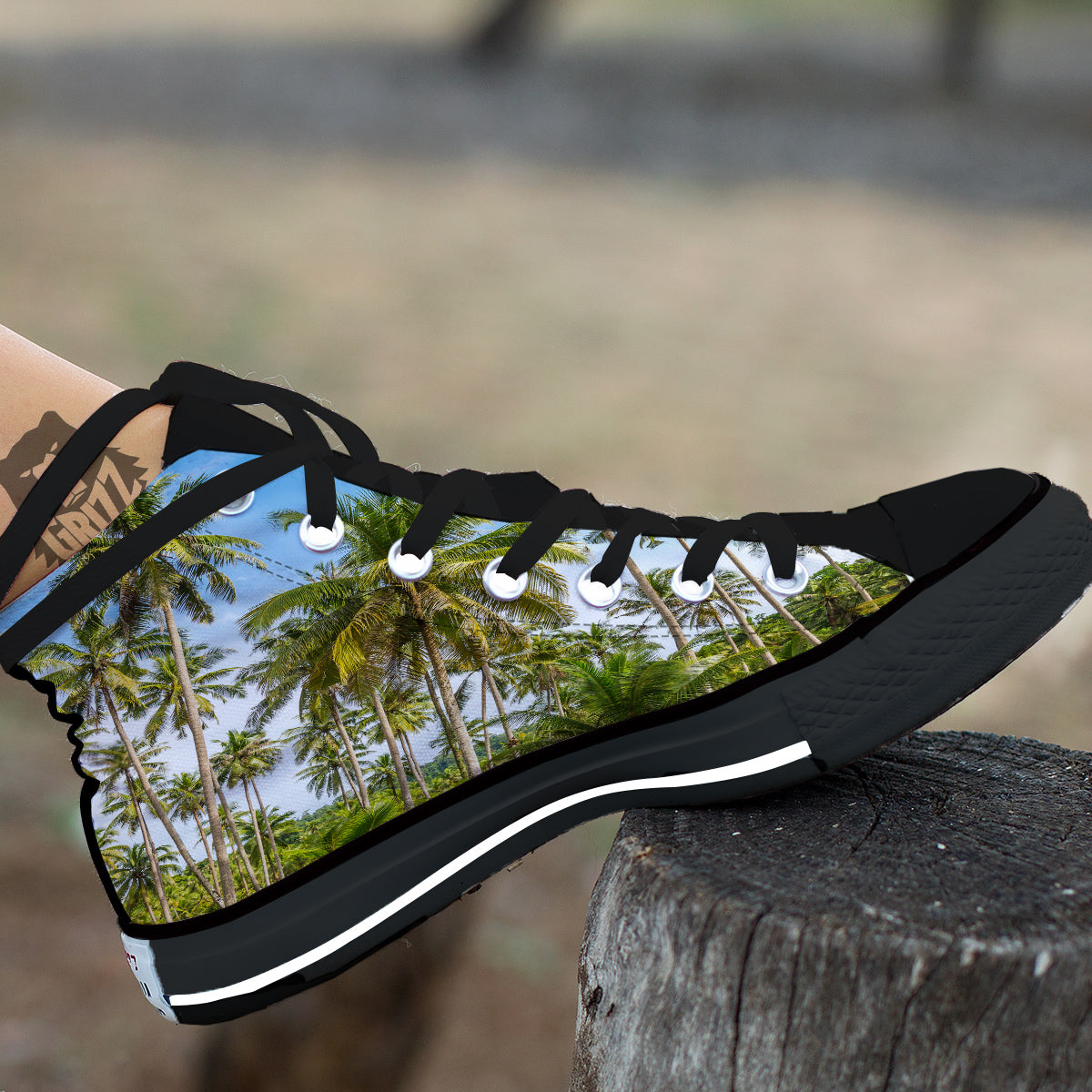 Coconut Tree Print Black High Top Shoes-grizzshop