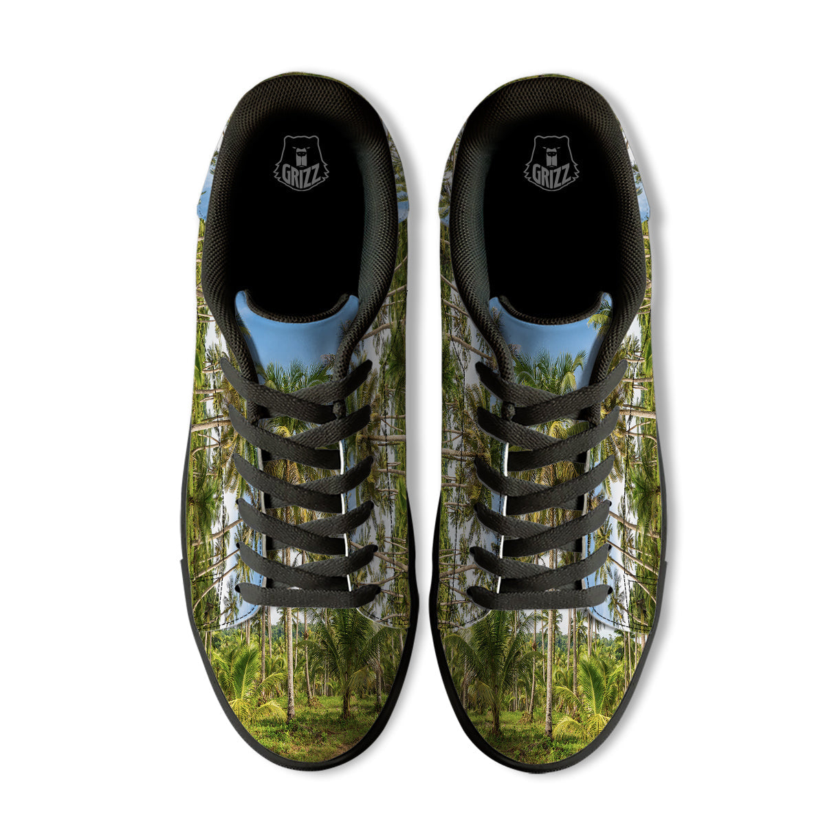 Coconut Tree Print Black Low Top Sneakers-grizzshop