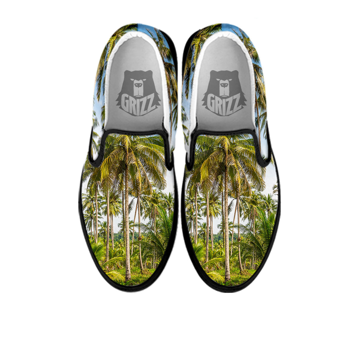 Coconut Tree Print Black Slip On Shoes-grizzshop