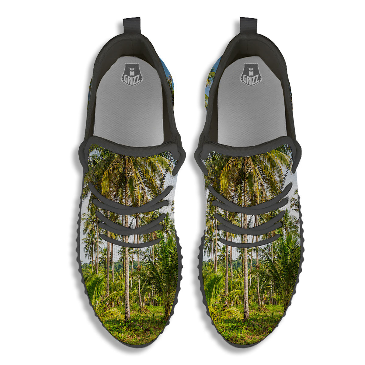 Coconut Tree Print Black Walking Shoes-grizzshop