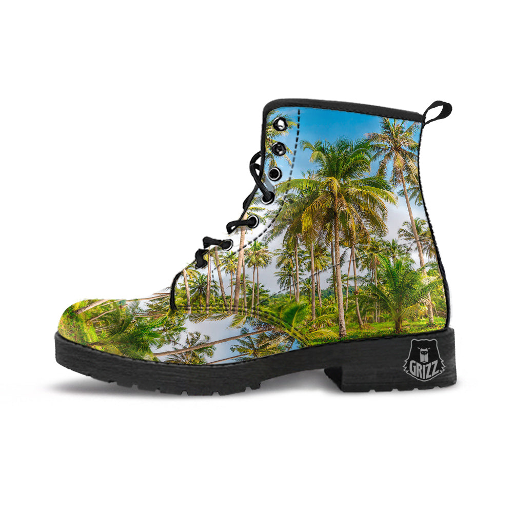Coconut Tree Print Leather Boots-grizzshop