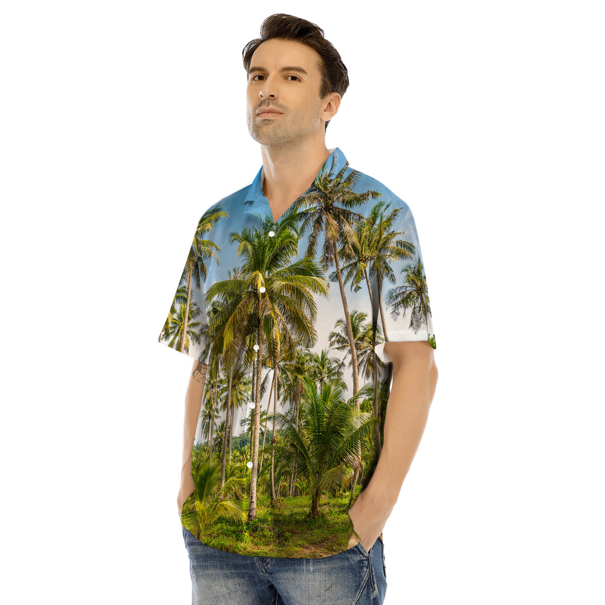 Coconut Tree Print Men's Hawaiian Shirt-grizzshop