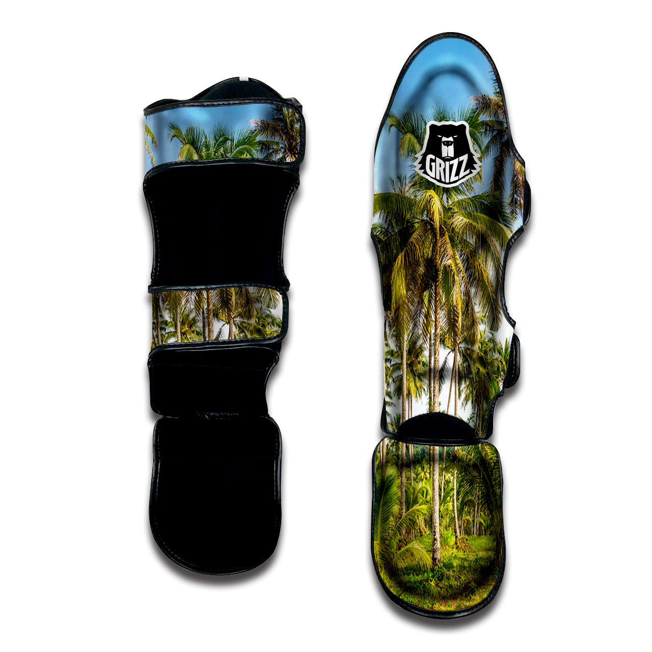 Coconut Tree Print Muay Thai Shin Guards-grizzshop