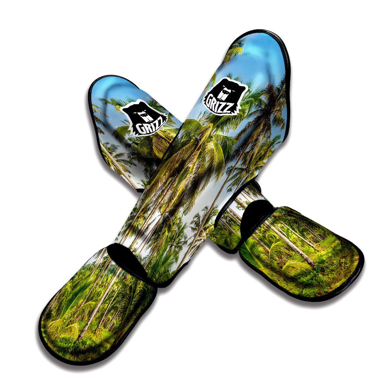Coconut Tree Print Muay Thai Shin Guards-grizzshop