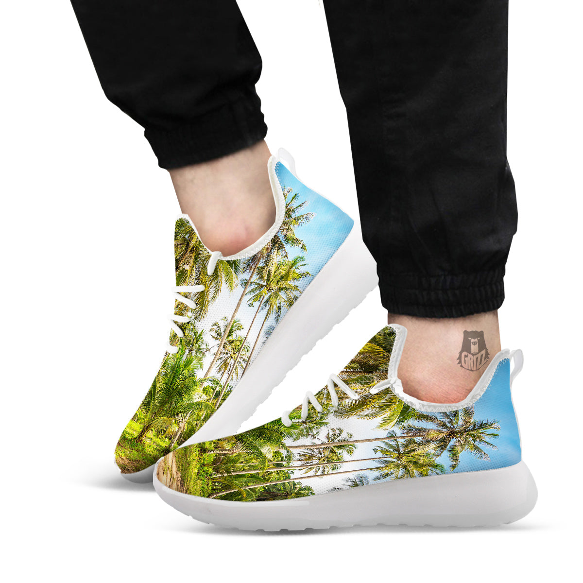 Coconut Tree Print White Athletic Shoes-grizzshop
