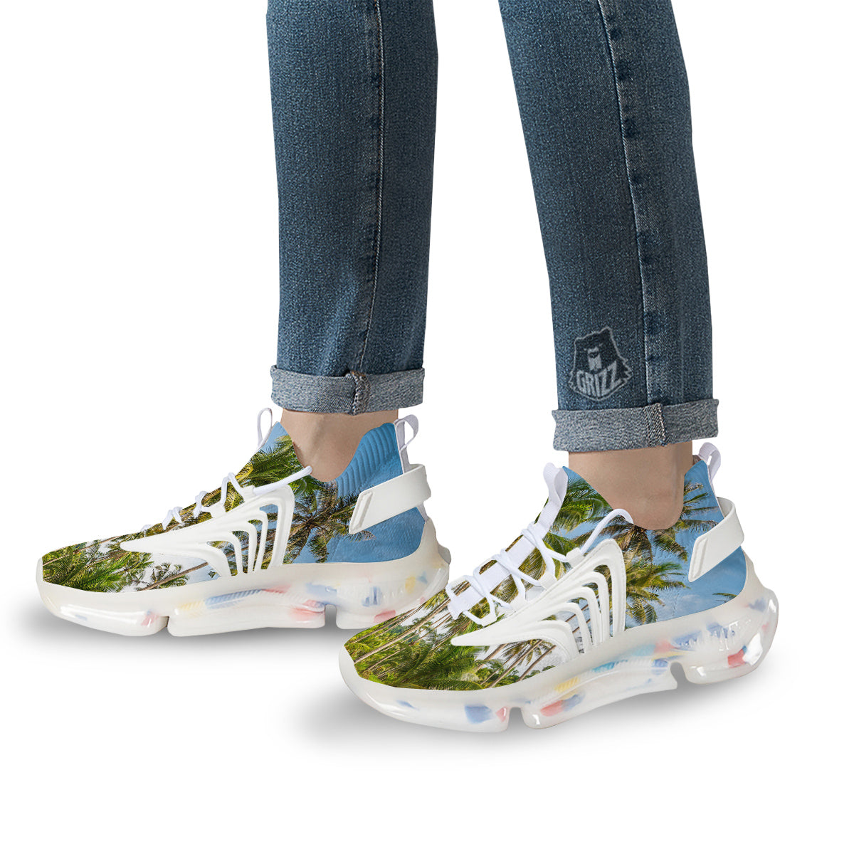 Coconut Tree Print White Gym Shoes-grizzshop