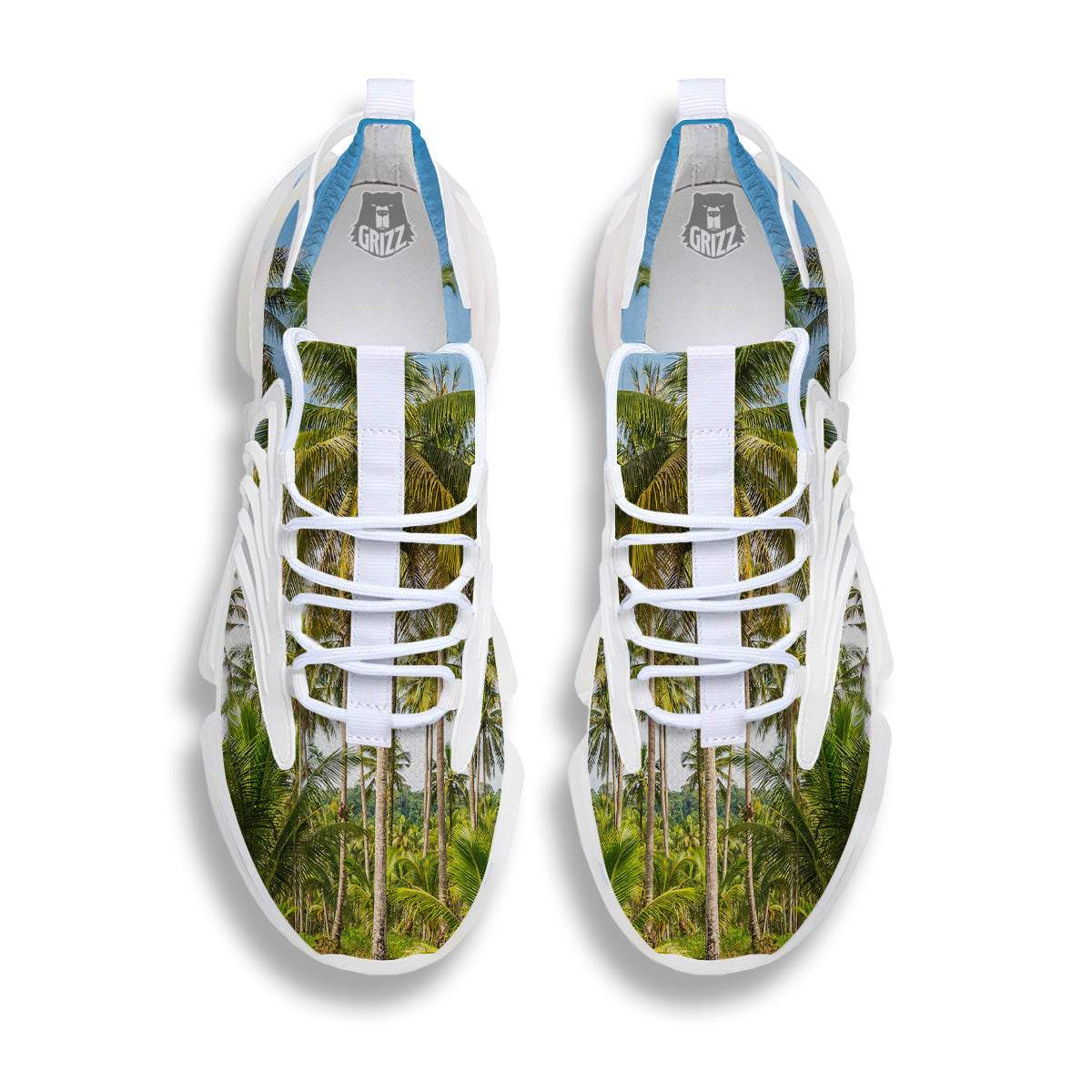 Coconut Tree Print White Gym Shoes-grizzshop