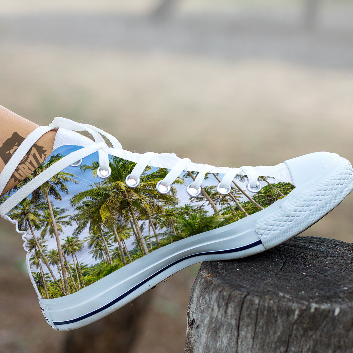 Coconut Tree Print White High Top Shoes-grizzshop