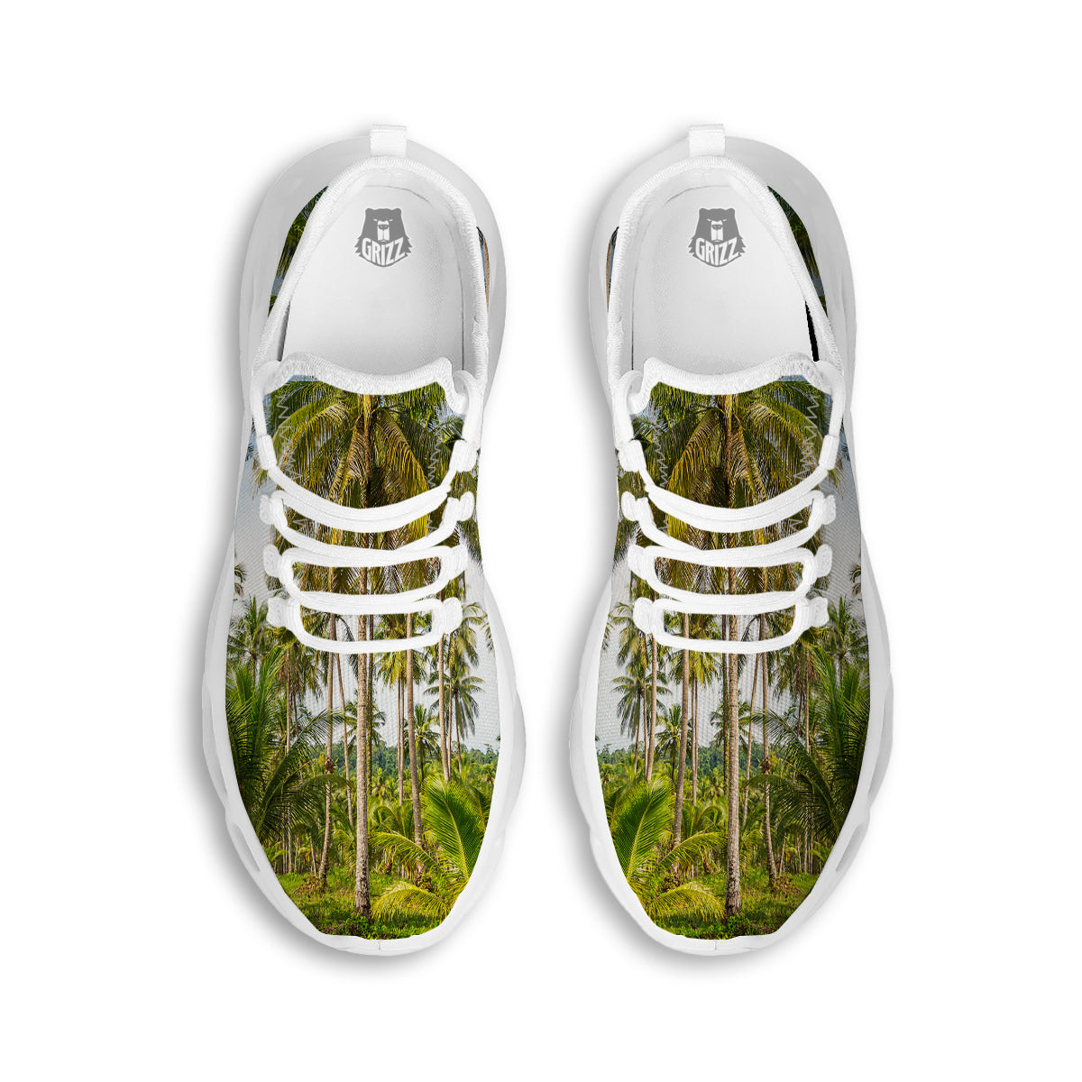 Coconut Tree Print White Running Shoes-grizzshop
