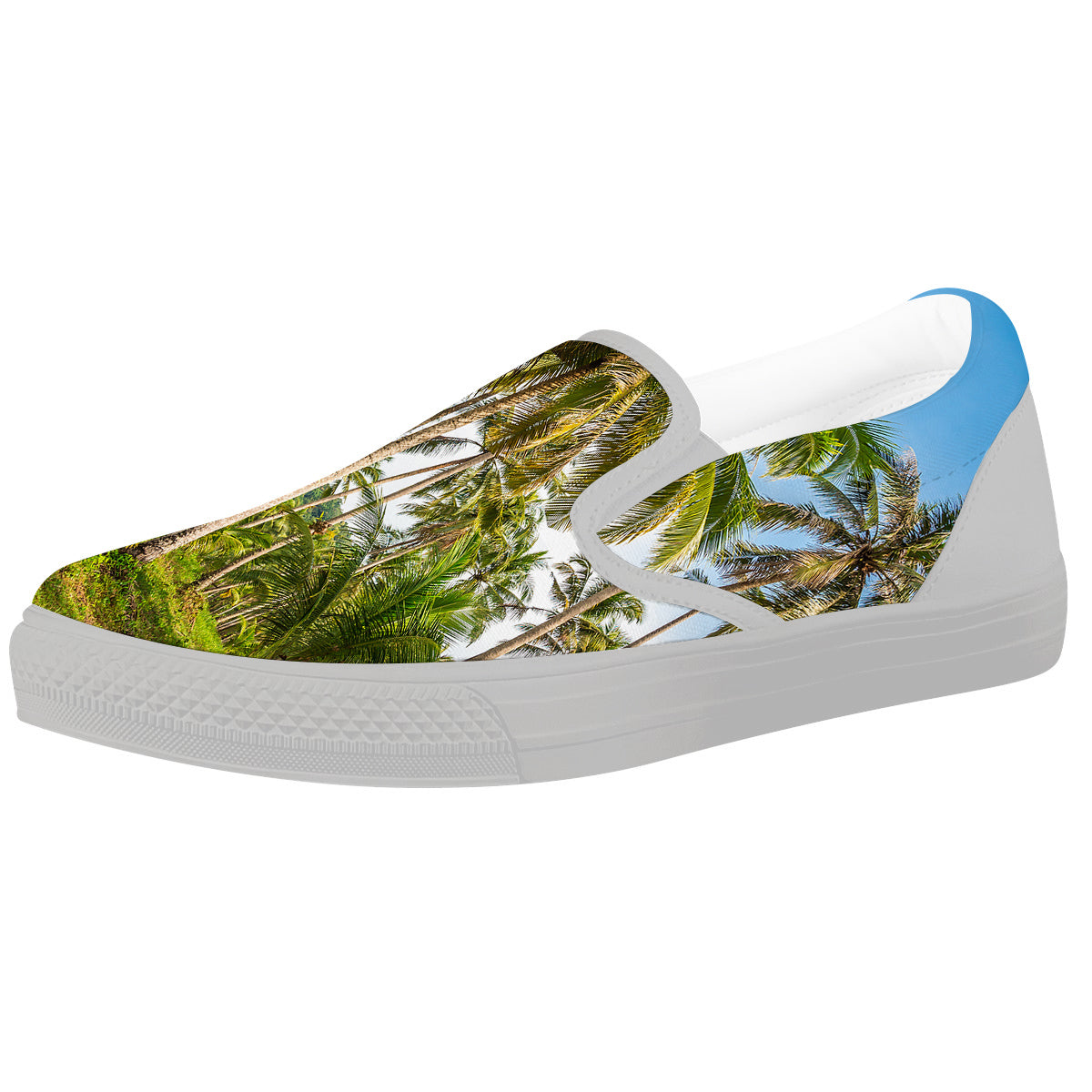 Coconut Tree Print White Slip On Shoes-grizzshop