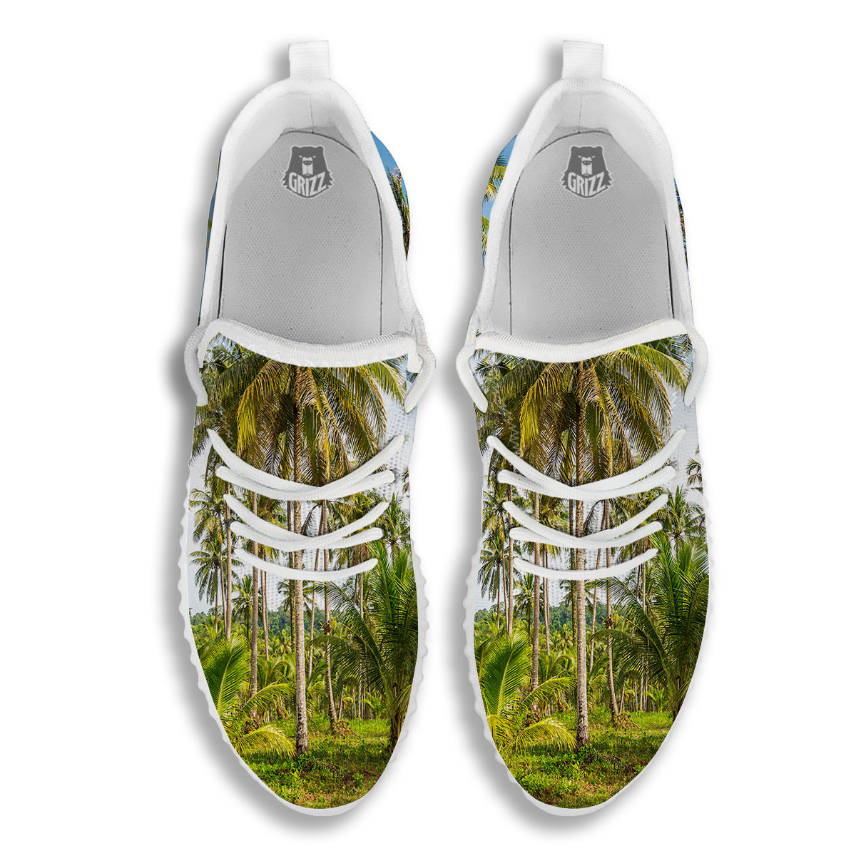 Coconut Tree Print White Walking Shoes-grizzshop