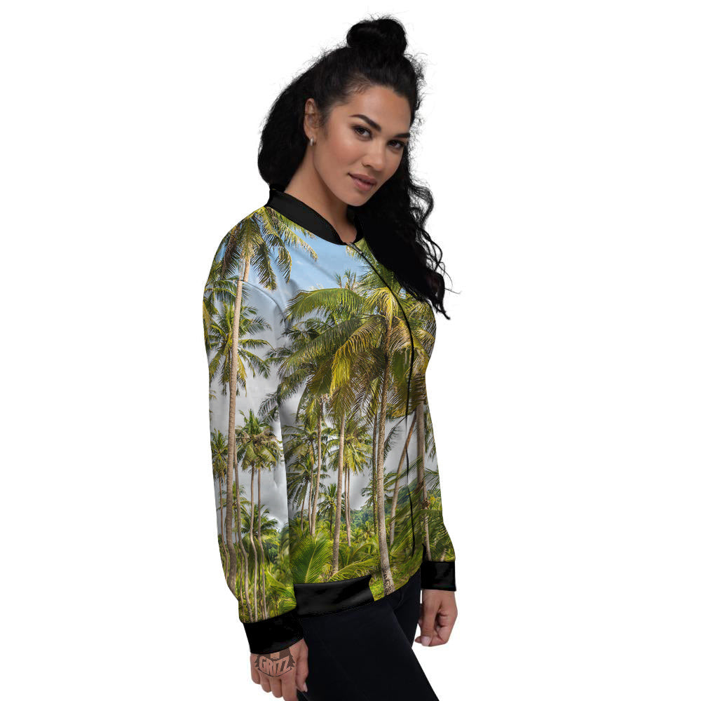 Coconut Tree Print Women's Bomber Jacket-grizzshop