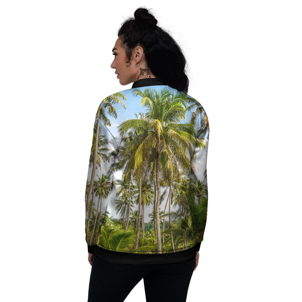 Coconut Tree Print Women's Bomber Jacket-grizzshop