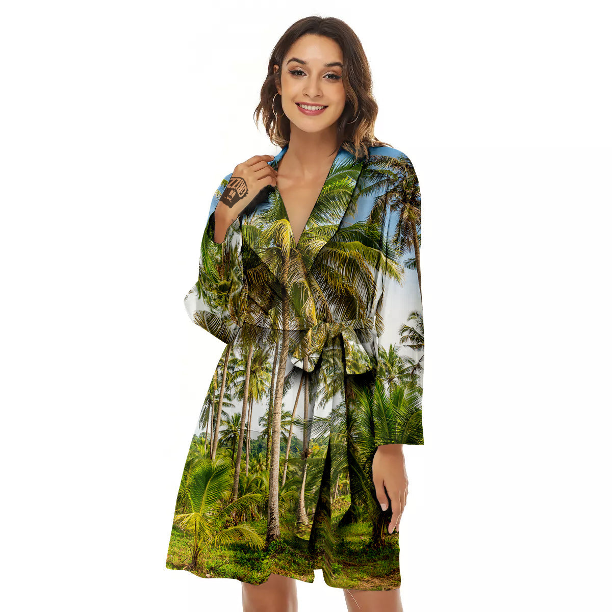 Coconut Tree Print Women's Robe-grizzshop