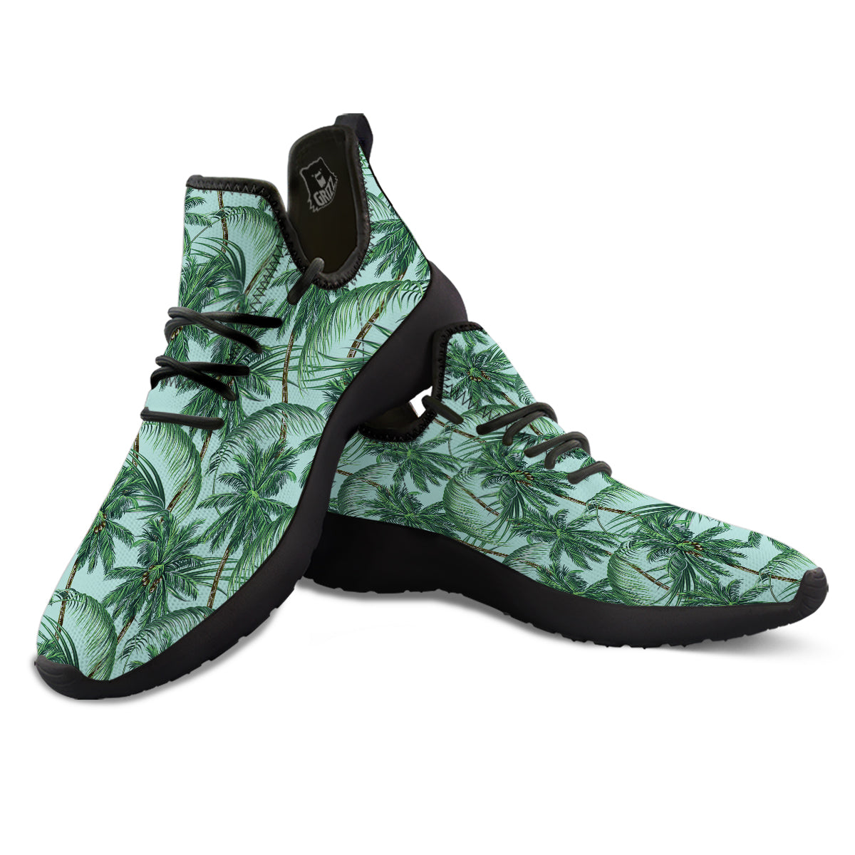Coconut Tree Vintage Print Pattern Black Athletic Shoes-grizzshop