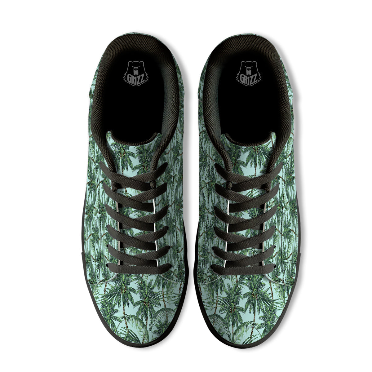 Coconut Tree Vintage Print Pattern Black Low Top Sneakers-grizzshop