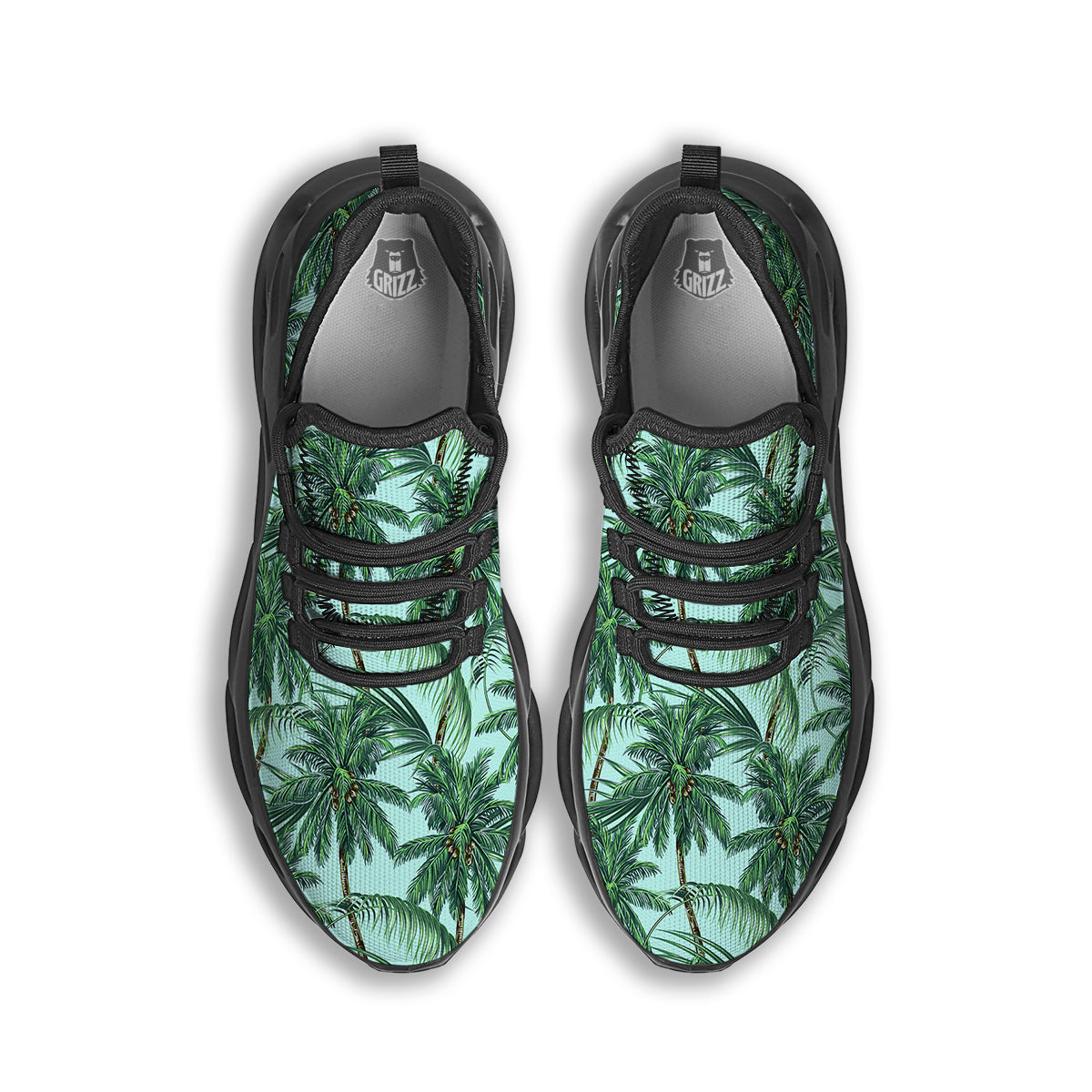 Coconut Tree Vintage Print Pattern Black Running Shoes-grizzshop