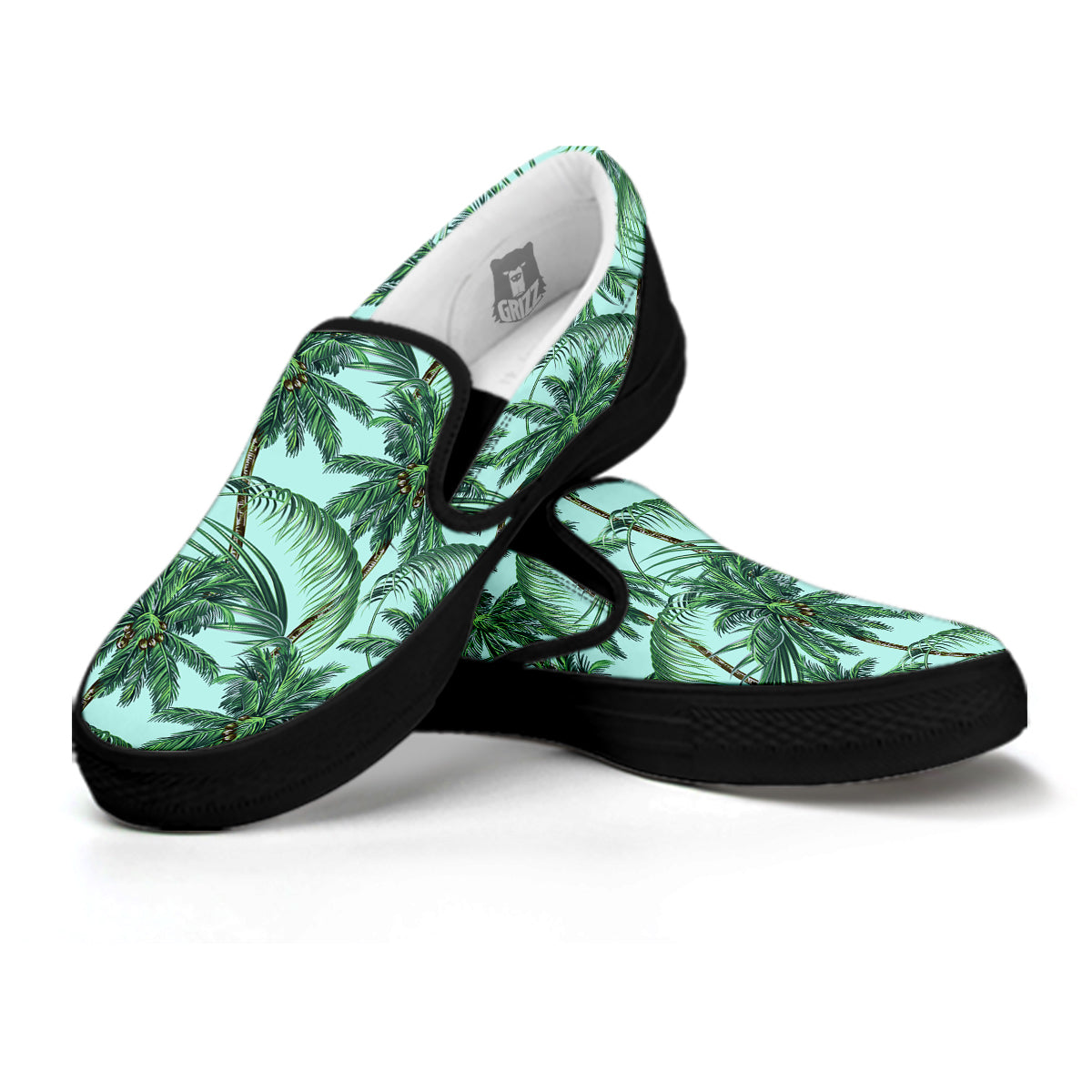 Coconut Tree Vintage Print Pattern Black Slip On Shoes-grizzshop