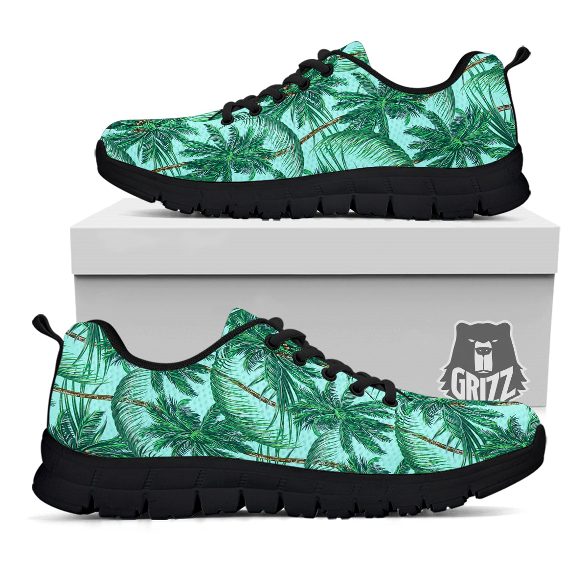 Coconut Tree Vintage Print Pattern Black Sneaker-grizzshop