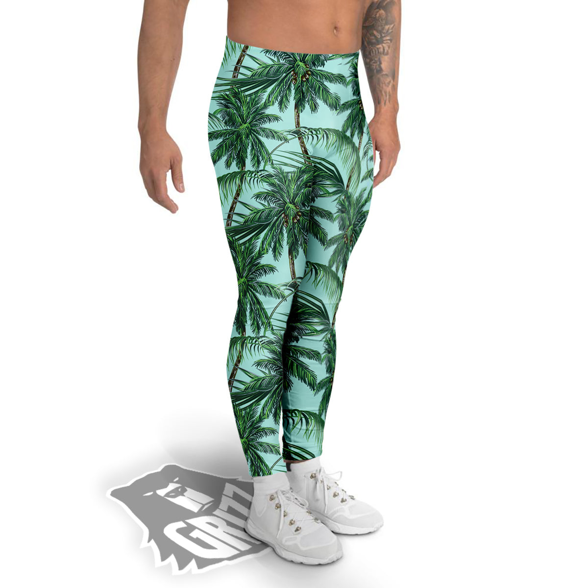 Coconut Tree Vintage Print Pattern Men's Leggings-grizzshop