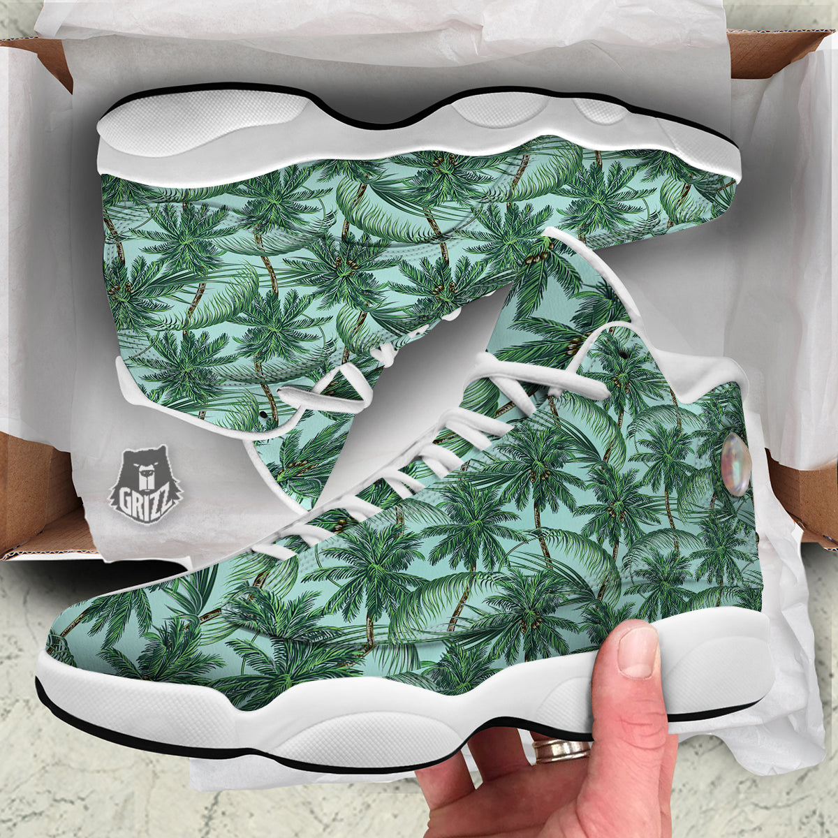 Coconut Tree Vintage Print Pattern White Basketball Shoes-grizzshop