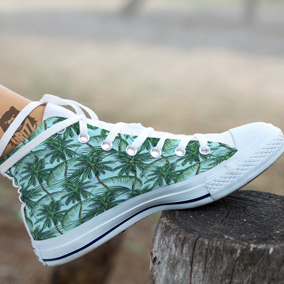 Coconut Tree Vintage Print Pattern White High Top Shoes-grizzshop
