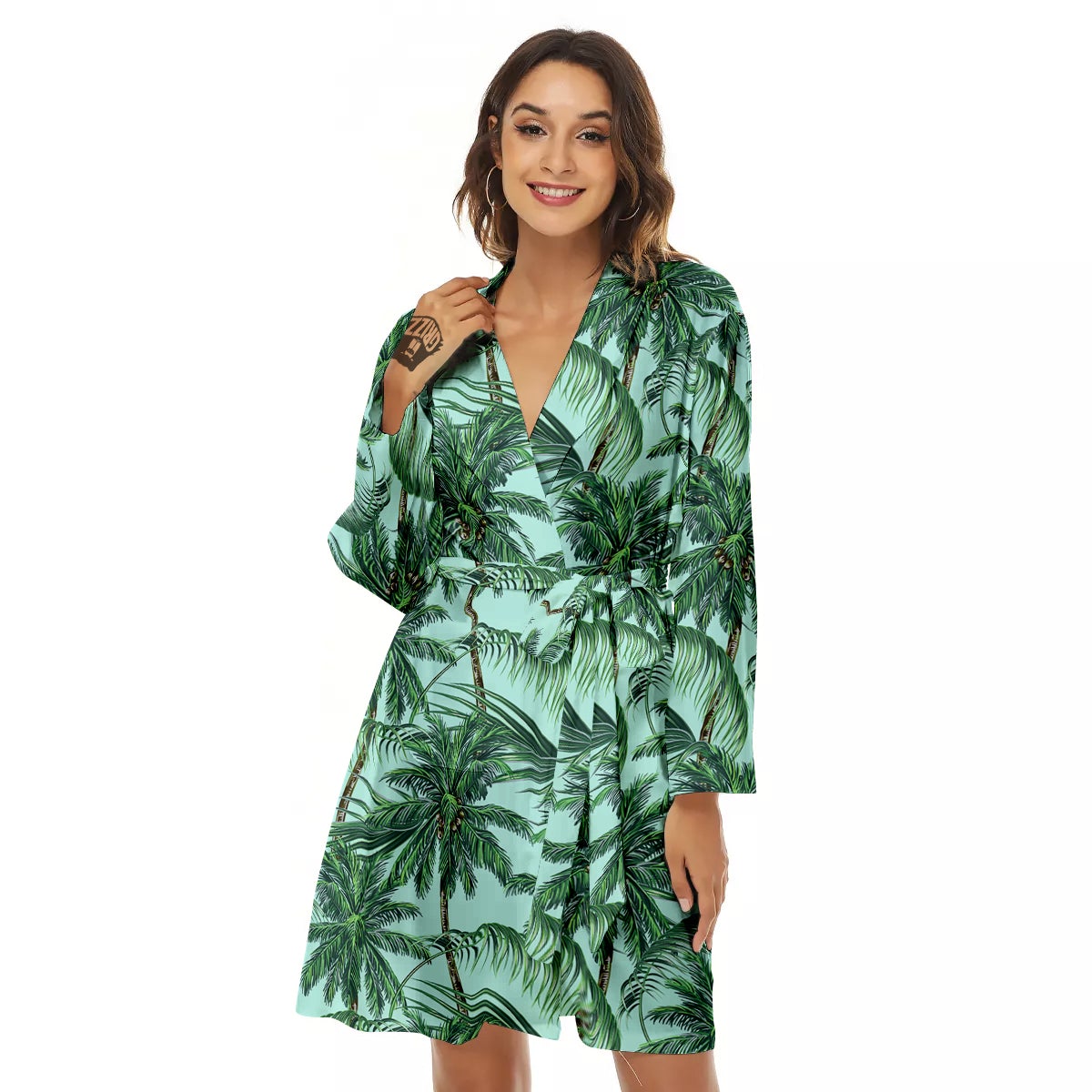 Coconut Tree Vintage Print Pattern Women's Robe-grizzshop