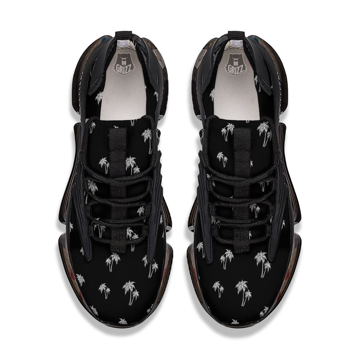 Coconut Tree White And Black Print Black Gym Shoes-grizzshop