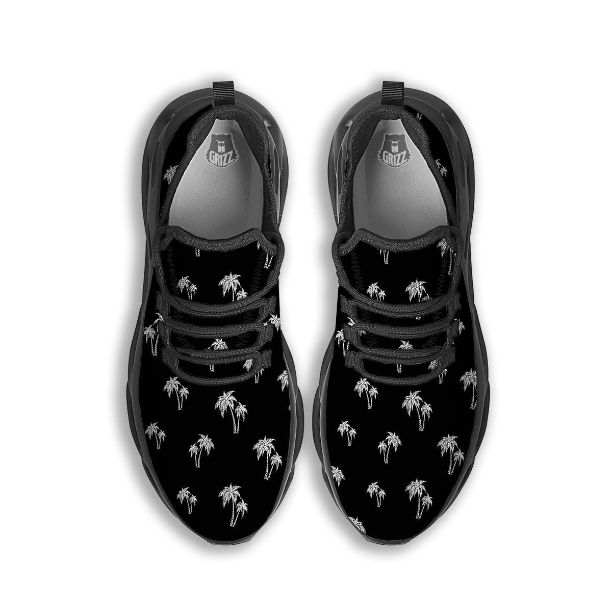 Coconut Tree White And Black Print Black Running Shoes-grizzshop