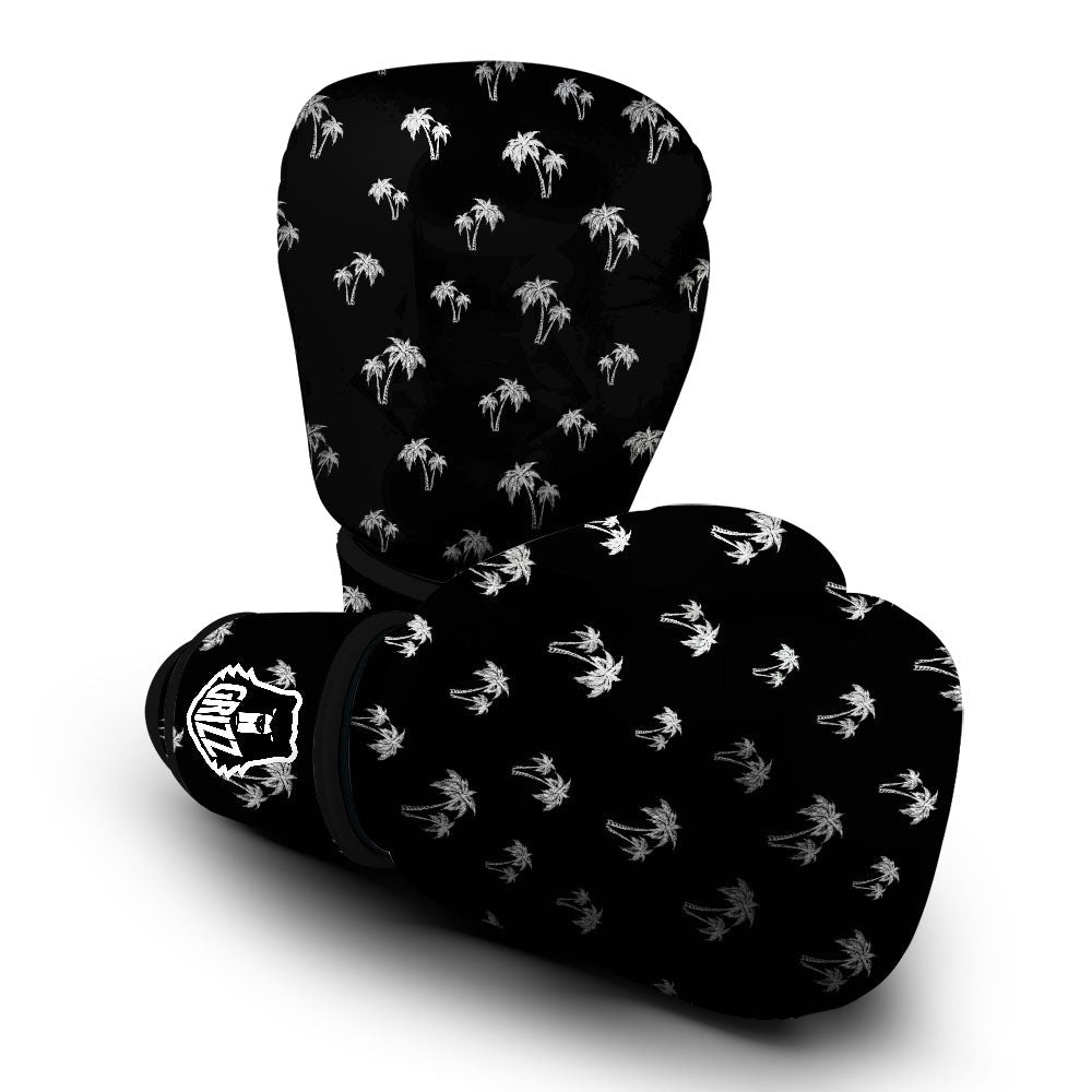 Coconut Tree White And Black Print Boxing Gloves-grizzshop