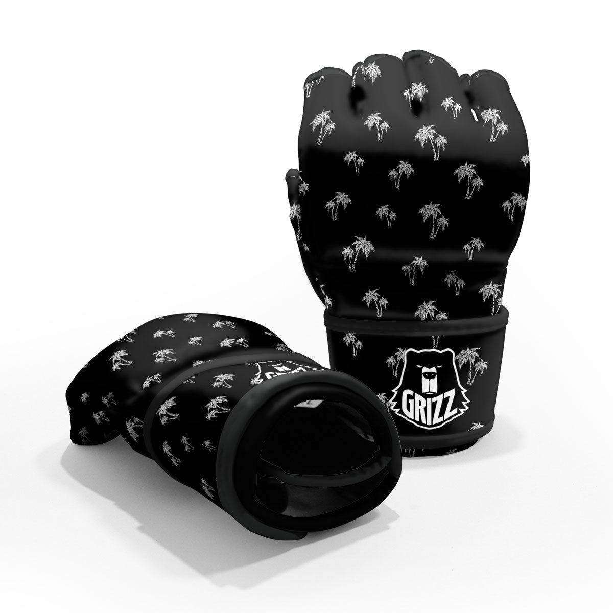 Coconut Tree White And Black Print MMA Gloves-grizzshop
