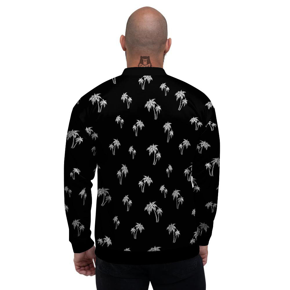 Coconut Tree White And Black Print Men's Bomber Jacket-grizzshop