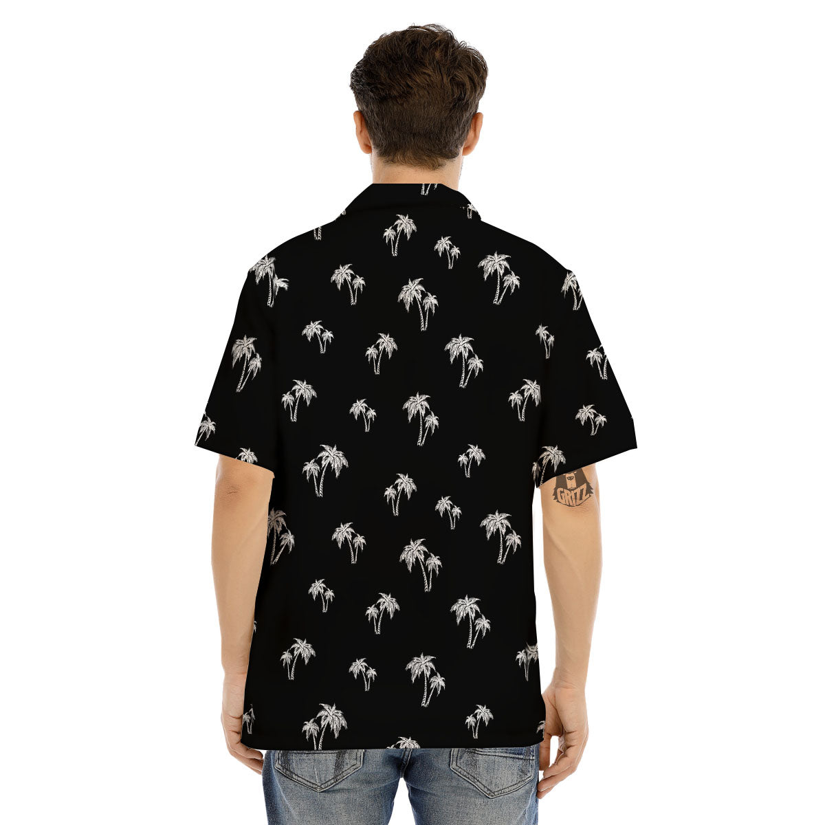 Coconut Tree White And Black Print Men's Hawaiian Shirt-grizzshop