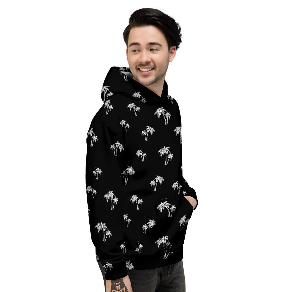 Coconut Tree White And Black Print Men's Hoodie-grizzshop
