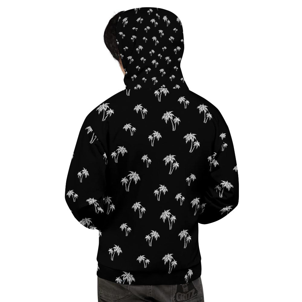 Coconut Tree White And Black Print Men's Hoodie-grizzshop