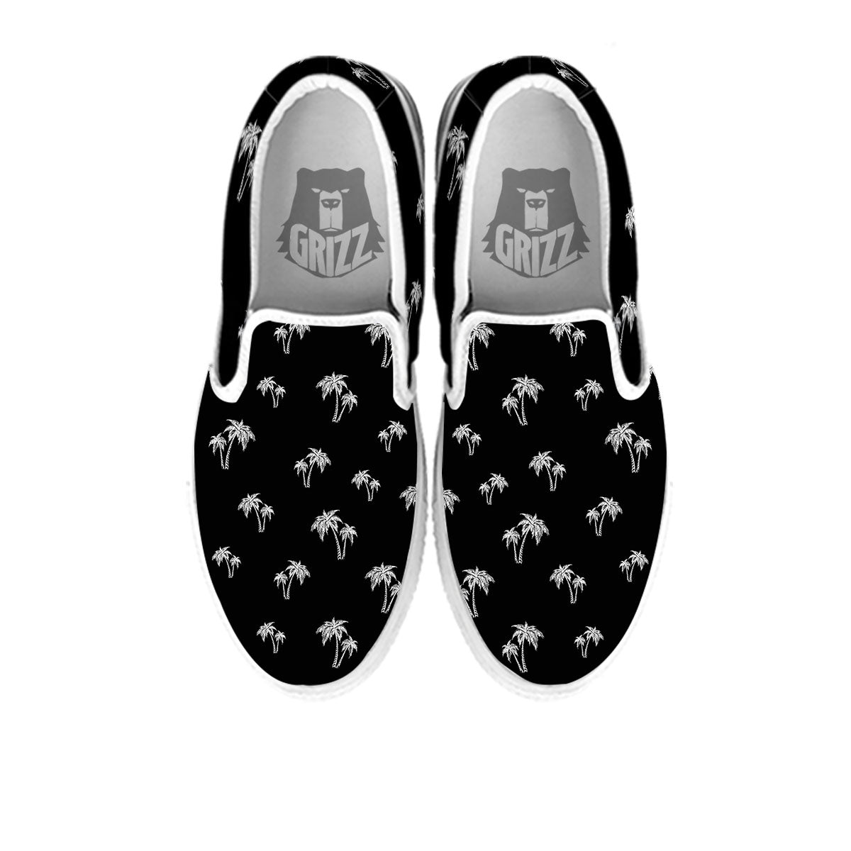 Coconut Tree White And Black Print White Slip On Shoes-grizzshop