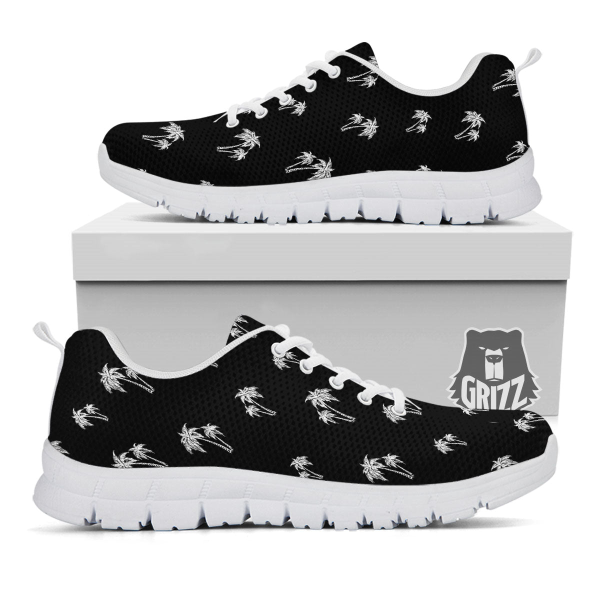Coconut Tree White And Black Print White Sneaker-grizzshop
