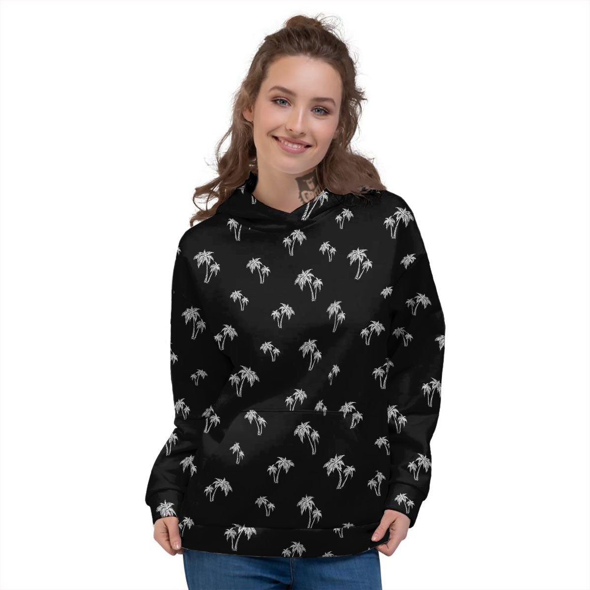 Coconut Tree White And Black Print Women's Hoodie-grizzshop