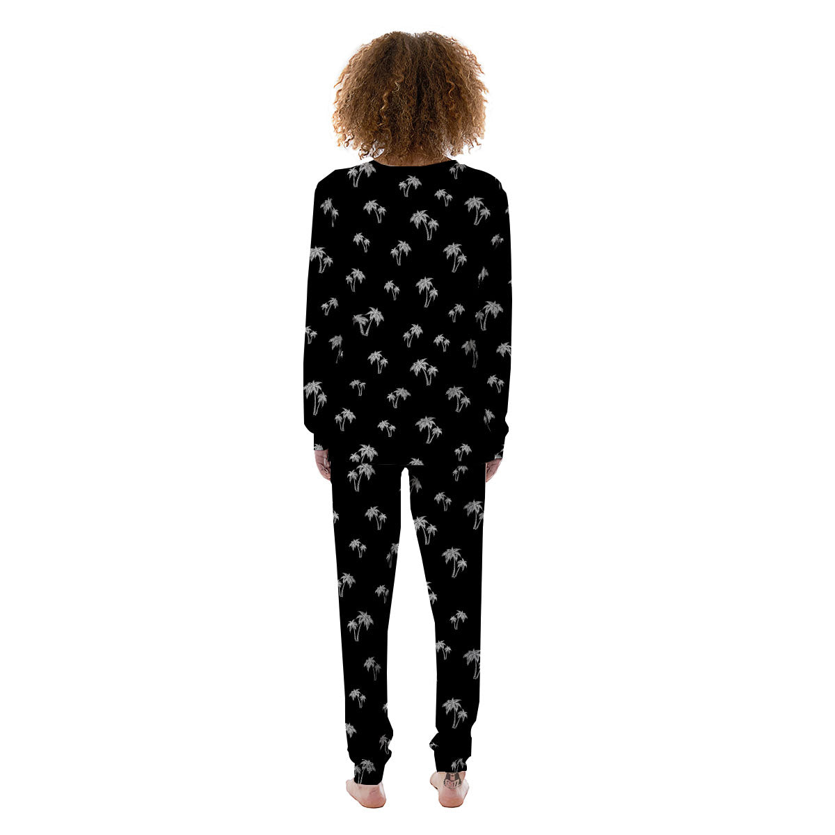 Coconut Tree White And Black Print Women's Pajamas-grizzshop